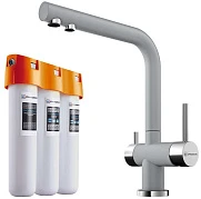  Комплект смеситель с фильтром Omoikiri Комплект Nagano-GR + Pure drop Lite