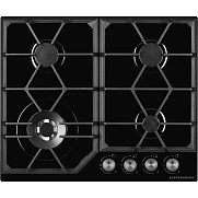  Газовая варочная поверхность Kuppersberg/ Газовая варочная поверхность, закаленное стекло, ширина 60 см, 4 газовые конфорки, WOK конфорка(3,8 кВт), автоподжиг, газ-контроль, чугунные решетки, цвет черный